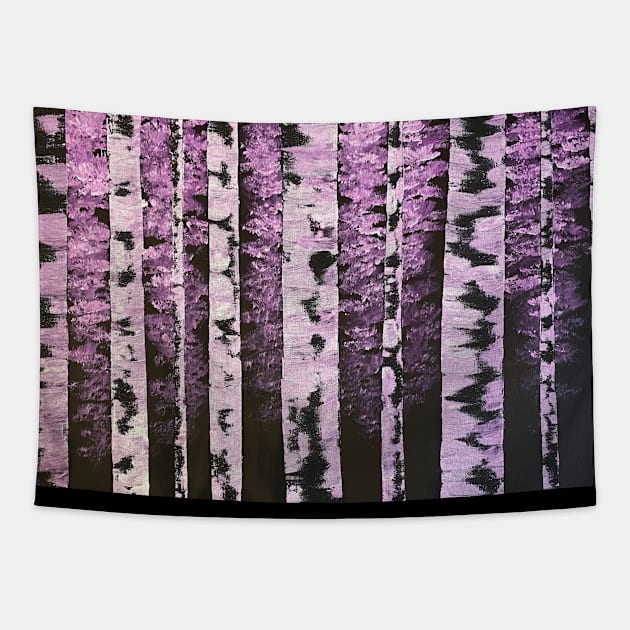 Black and White Birch Trees with Pink and Purple Leaves Tapestry by J&S mason