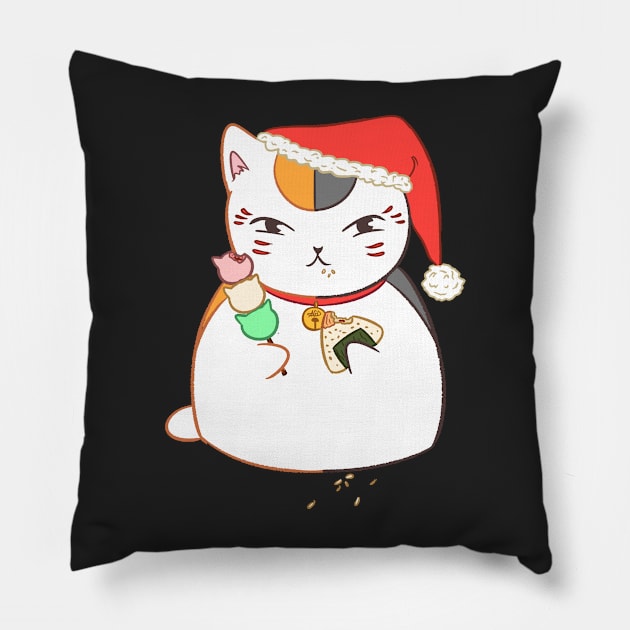 Nyanko Sensei eating (Natsume Yuujinchou)- Christmas ver. Pillow by alice_msaf