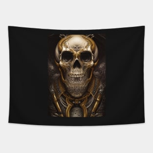 Skull With Gold Ornaments | Gold Skull Artwork | Armored Skull | Dystopian Skull | Skull Warrior Tapestry