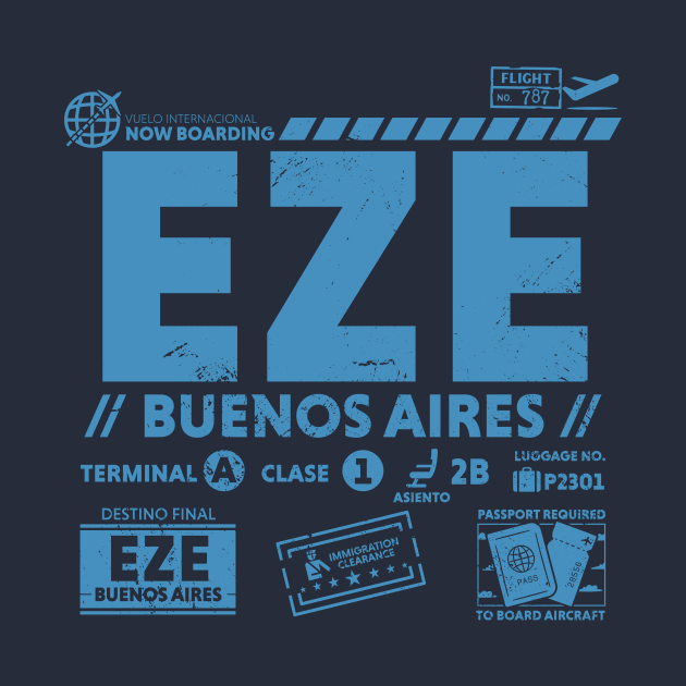 Vintage Buenos Aires EZE Airport Code Travel Day Retro Travel Tag B by Now Boarding