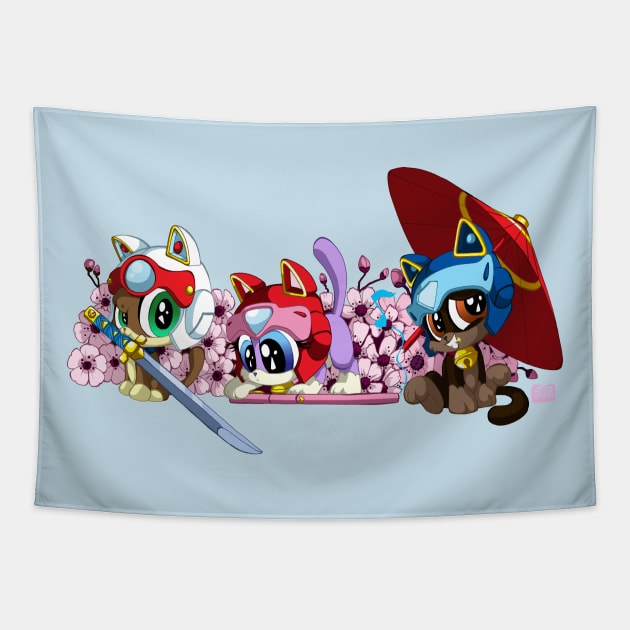 Samurai Pizza Kittens Tapestry by Happy Bitey Snake