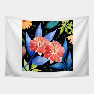 Bright Flowers on black Tapestry
