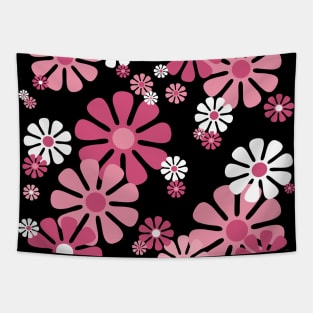 1960's Retro Flowers in Pink and White - Mod Abstract Tapestry