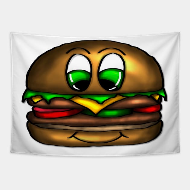 Cute Hamburger/ Burger with face Tapestry by emyzingdesignz