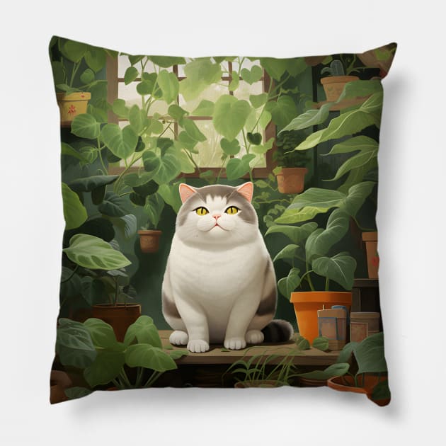 Purrfect Harmony: Cats and Plants Pillow by KittyStampedeCo