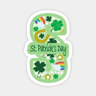 St. Patrick's Day Word Art Monogram in Green, Gold and White Magnet