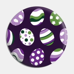 Egg Pattern | Purple Green | Stripes Clouds Flowers Dots | Dark Purple Pin