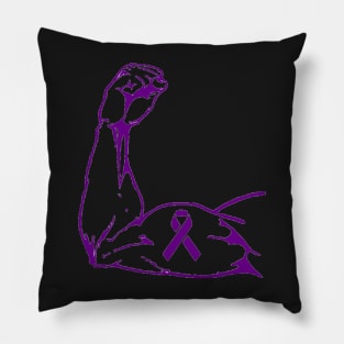 Flexed arm with a Dark Purple Awareness Ribbon Pillow