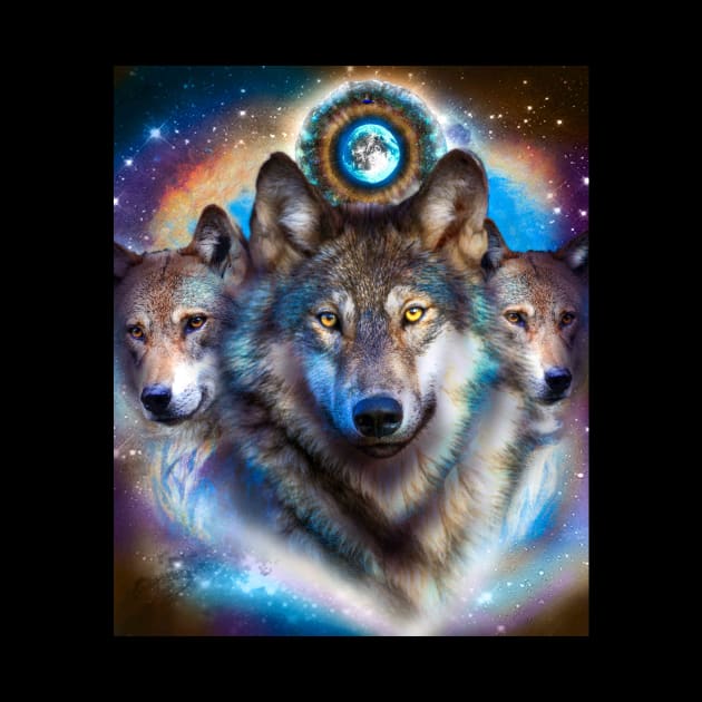 Cosmic Space Wolf Wolves Pack Moon by Random Galaxy