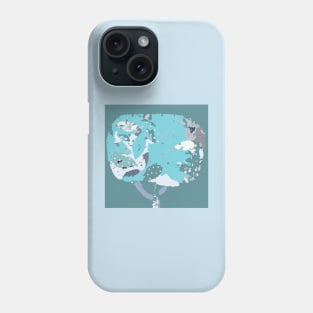 Denim tree fiber art in shades of blue gray white Phone Case