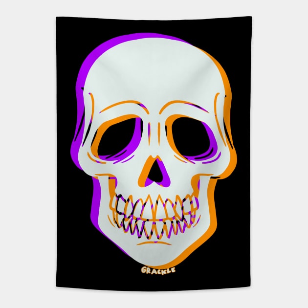 3D Glitch Skull (Orange and Purple Version) Tapestry by Jan Grackle