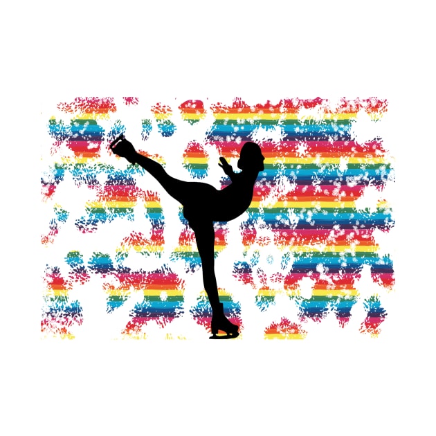 Figure Skater with Distressed Rainbow Pride Background Design by PurposelyDesigned