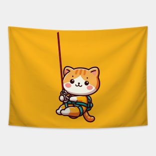 Cute orange cat Abseiling Tapestry