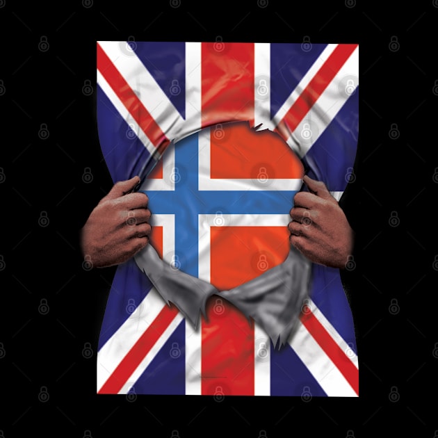 Norway Flag Great Britain Flag Ripped - Gift for Norwegian From Norway by Country Flags