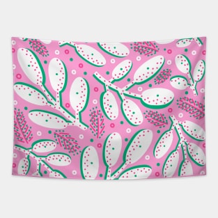 Pink White with Green Accents Tapestry