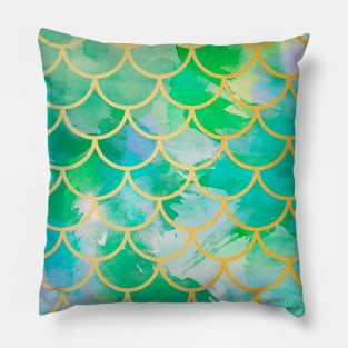 Mermaid Tail Scales Sea Turquoise Gold Pillow