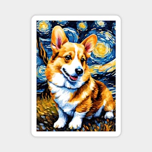 Adorable Pembroke Welsh Corgi Dog Breed Painting in a Van Gogh Starry Night Art Style Magnet