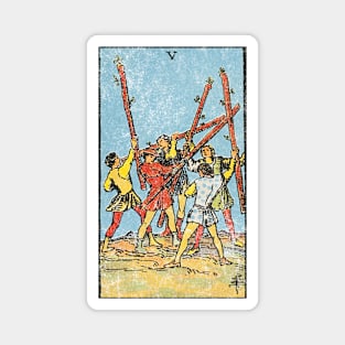 Five of wands tarot card (distressed) Magnet