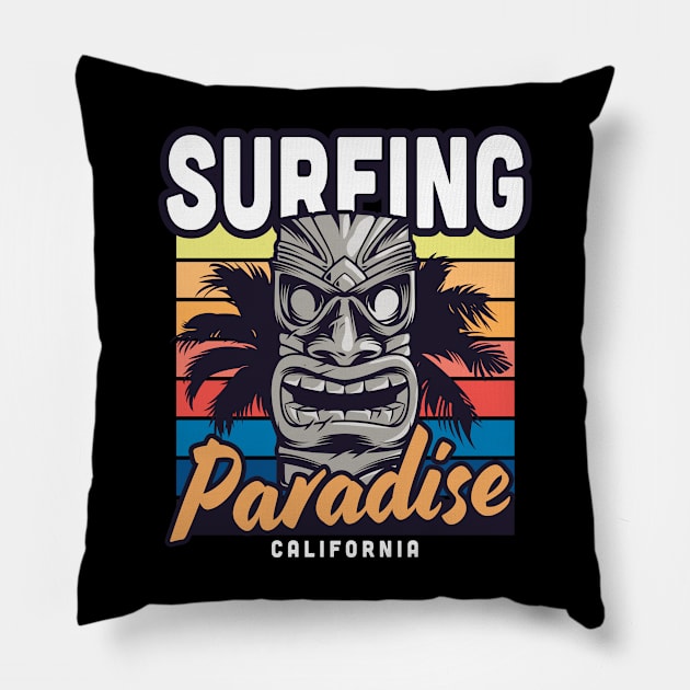 Surfing California Paradise Pillow by Mako Design 