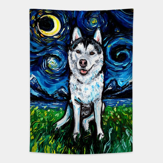 Husky Night 2 Tapestry by sagittariusgallery