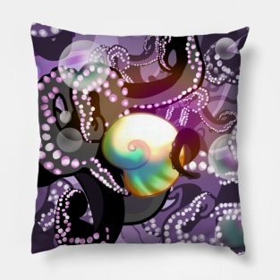 Purple and black octopus tentacles iridescent seashell rainbow bubble shimmer Pillow