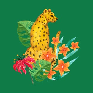 Cheetah Sitting In The Flowers T-Shirt