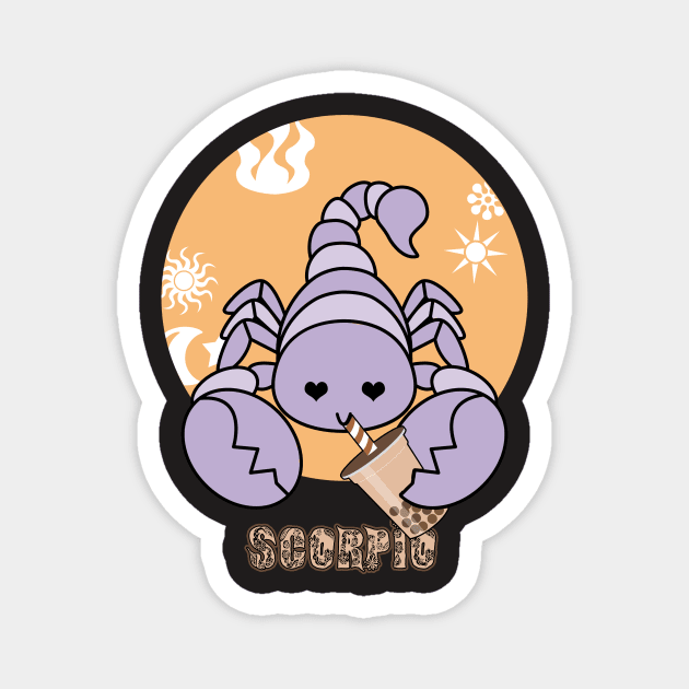 Chibi Inspired Scorpio Drinking Boba Milk Tea Zodiac Sign Magnet by Bubbly Tea