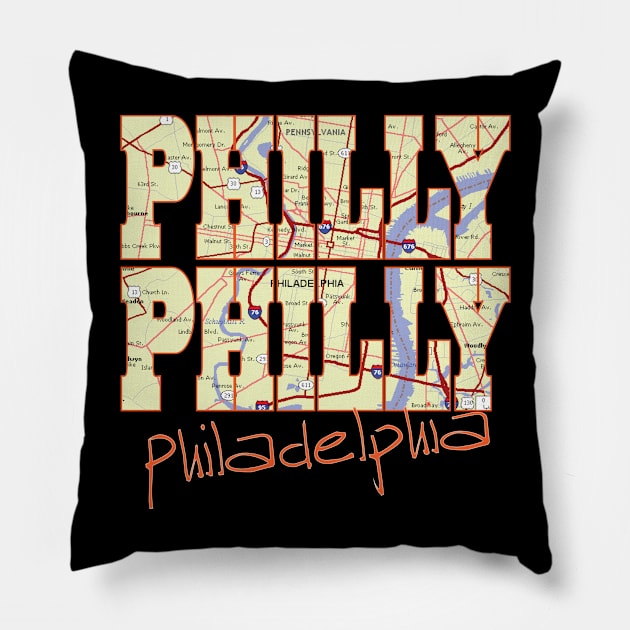 Fun Cool Philly Philly Philadelphia Pennsylvania Pride Proud Street Map Pillow by Envision Styles