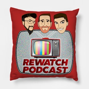 Rewatch Podcast Logo with Host Faces Pillow