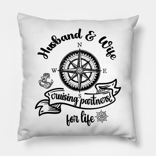 Husband And Wife Cruising Partners For Life Retro Vintage Pillow by printalpha-art