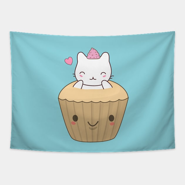 Cute and Kawaii Cat Cupcake T-Shirt Tapestry by happinessinatee