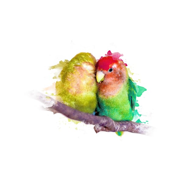 Aquarell Watercolor Splatter Lovebird Parrots Valentines Day by BirdNerd