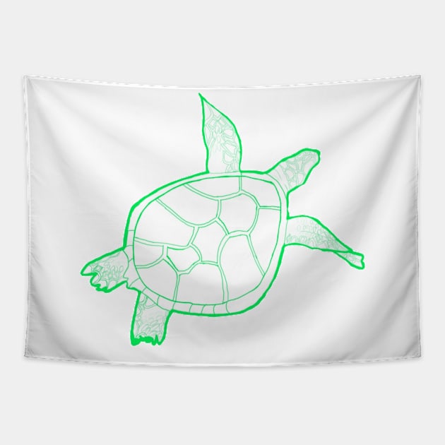 Beautiful swimming turtle bright green Tapestry by Annalisseart24