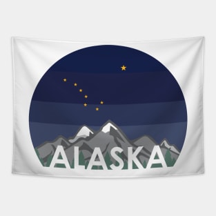 Alaska Cruise with Mountains and Alaska State Flag at Night Tapestry