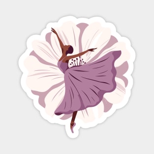 Ballerina in a lilac dress dancing on a flower background, tiptoe pose, ballet performe Magnet