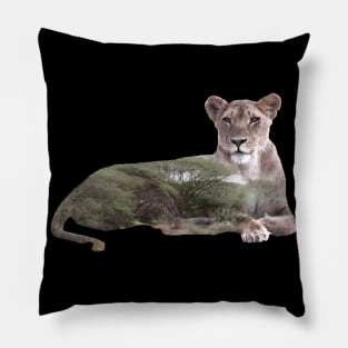 Lioness - double exposure - Africa Pillow