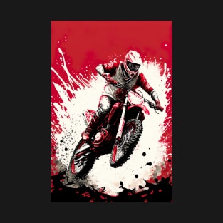 Dirt Bike With Red and Black Paint Splash Design T-Shirt