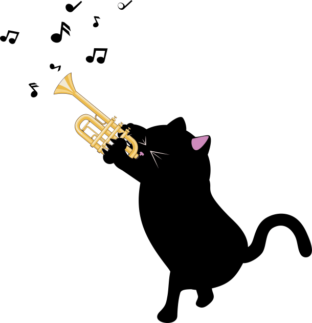 Black cat with trumpet Kids T-Shirt by AnnArtshock