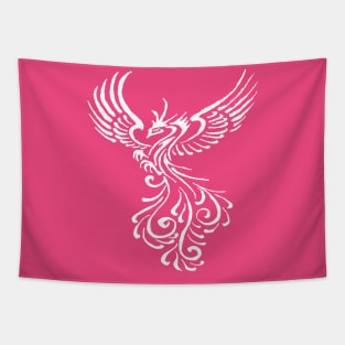 Fictional Phoenix Creature In Flight Artistic Illustration White Tapestry