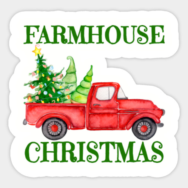 Watercolor Farmhouse Christmas Retro Red Truck With Farm Fresh