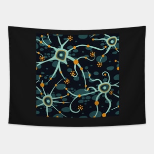 neural network - black and light green pattern Tapestry