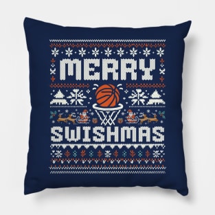 Merry Swishmas - Funny Christmas Basketball Swish Ugly Sweater Pillow