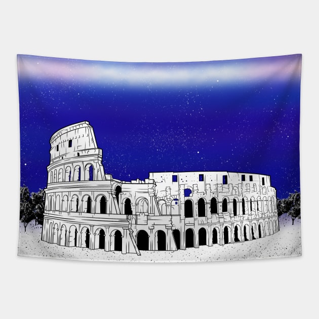 Colosseum black and white illustration Tapestry by mailboxdisco