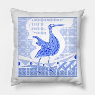 egret bird in talavera nest in mexican pattern art ecopop in blue light Pillow