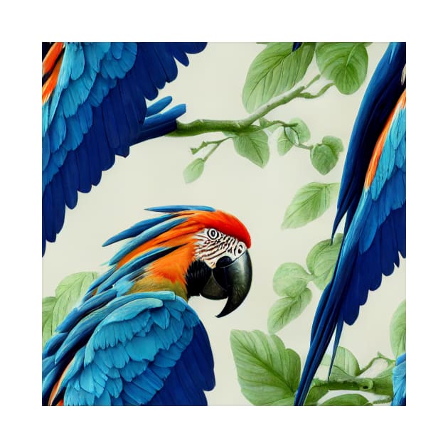 Colorful Blue Macaw on Perch, Seamless Tile Pattern by JediNeil