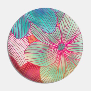 Between the Lines - tropical flowers in pink, orange, blue & mint Pin