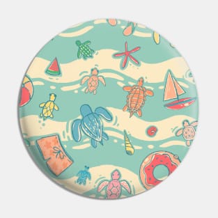 Sea turtles with pool and beach toys Pin