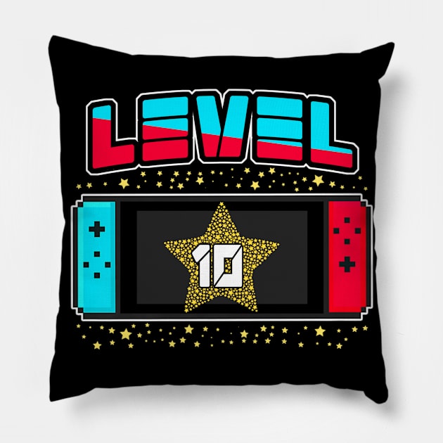 Level 10 Birthday Gifts Boy 10 Years Old Video Games Pillow by Tun Clothing