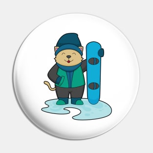 Cat as Snowboarder with Snowboard Pin