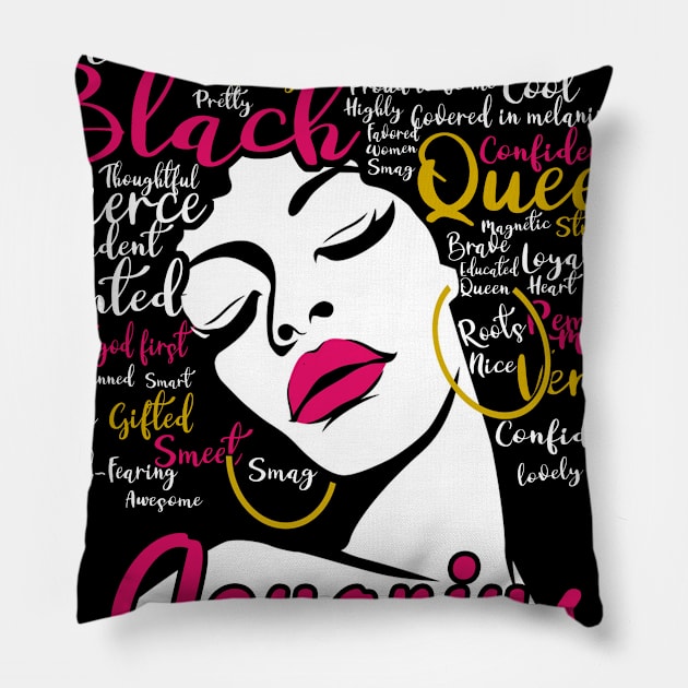 Aquarius Queen Funny Birthday Gift for Black Women Girl Pillow by easleyzzi